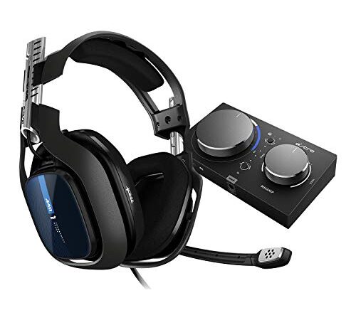 ASTRO Gaming A40 TR Auriculares alámbricos y MixAmp Pro TR, 4a gen, Audio V2, micrófono intercambiable, control de balance de juego, voz, para PS5, PS4, PC, Mac - Negro/Azul