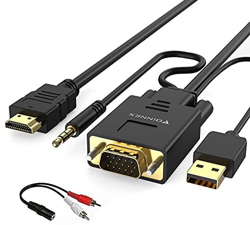 Cable VGA a HDMI, Adaptador VGA a HDMI con Audio (Convertidor de PC Antigua a TV/Monitor con HDMI Hembra Conversor), Conector VGA Macho a HDMI Macho 1080P Video y Sonido para Laptop, Proyector, 1.8m
