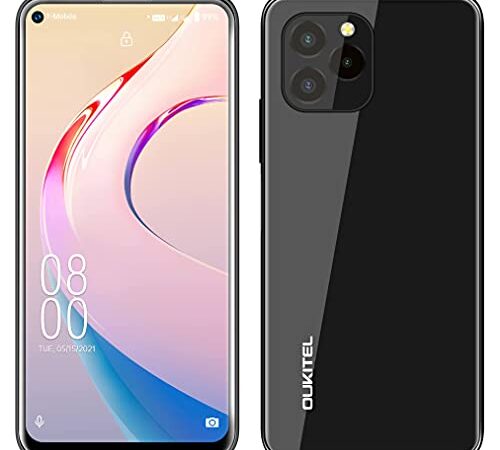 Android 11 Teléfono Móvil Libre OUKITEL C21 Pro, Diseño de Vidrio Completo, 4GB+64GB, 256GB SD Externa, Cámara Triple 21MP, Dual SIM, Pantalla HD+ 6.39'',Huella Digital,Identificación Facial Negro