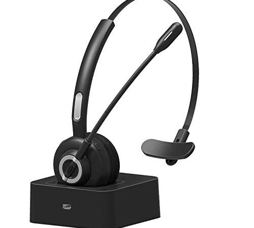 Audífonos Bluetooth de oficina con micrófono, auriculares inalámbricos con cancelación de ruido, auriculares con manos libres con base de carga para centro de llamadas, hogar, smartphones, PC.