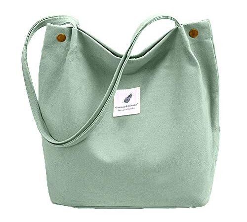 Bolsa de algodón, Bolsa de Compra Canva, Bolsos de hombro Durable, Bolsa de Transporte con Bolsillo Interior y Cremallera ,Bolsa de Playa Casual Chic Tote Bag Ideal para Uso Diario y Viajes (verde)