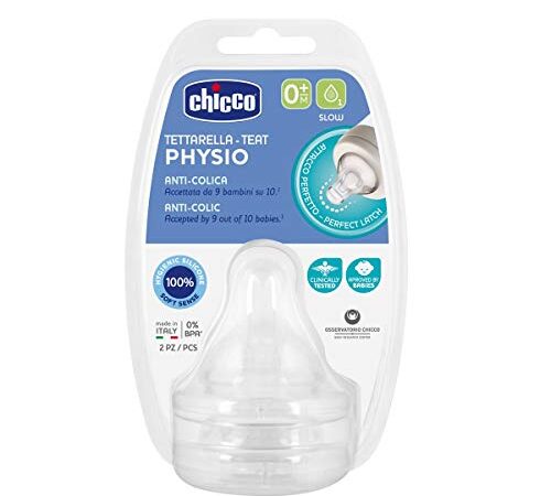 Chicco - Tetina Physio Flujo Lento 2 Uds 0M+, Unisex