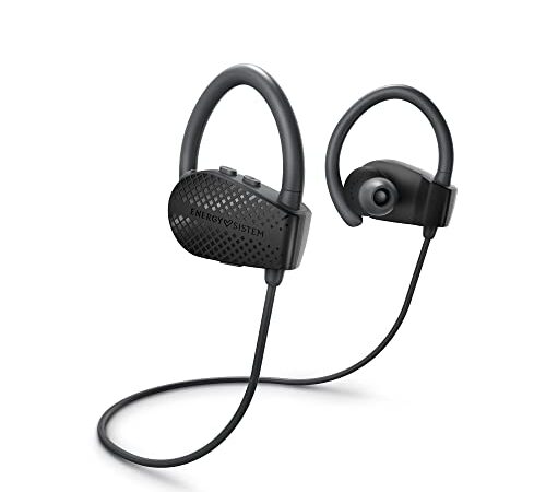 Energy Sistem Earphones Bluetooth Sport 1+ Dark (Bluetooth 5.1, Control por Voz Voice Assistant, Sistema de sujeción Secure-fit, Resistentes al Sudor)-Negro