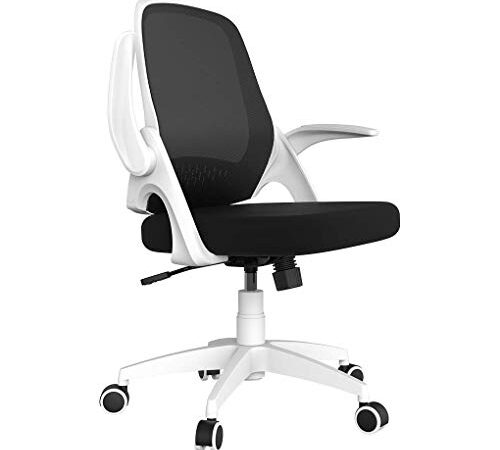 Hbada Silla de Oficina Silla de Escritorio ergonómica Silla giratoria con reposabrazos Plegables Silla de Malla para computadora Silla de Trabajo Silla Ligera Blanco