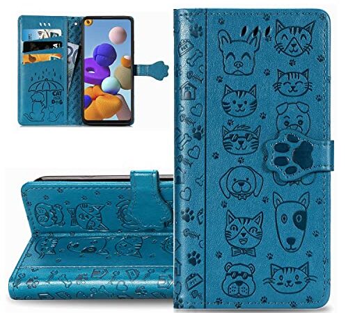 LEMAXELERS Carcasa Motorola Moto G6 Plus,Funda Motorola Moto G6 Plus Lindo Perro Gato en Relieve Carcasa de Tipo Libro con Ranuras para Tarjetas de Soporte y Solapa Case,SD Cat Blue