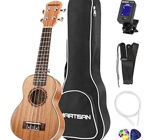 MARTISAN 21in Ukelele soprano Hawaiano Ukulele Aquila Cuerdas Incluye: Funda, Afinador, Cuerdas Extra, Correa Ajustable, Púas