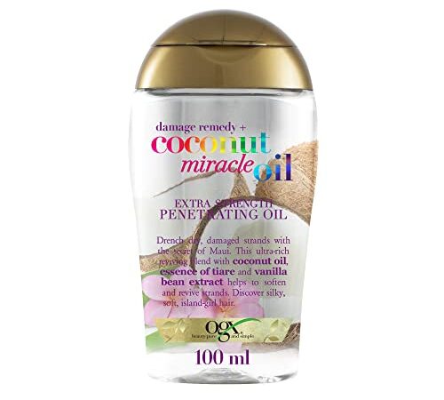 OGX Miracle Oil, Aceite de Coco Penetrante para Cabellos Dañados , Reparador y Extra Fuerte , 100 ml