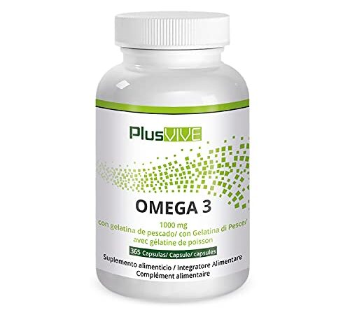 Plusvive - 365 cápsulas de omega 3 con recubrimiento de gelatina de pescado (1000 mg)