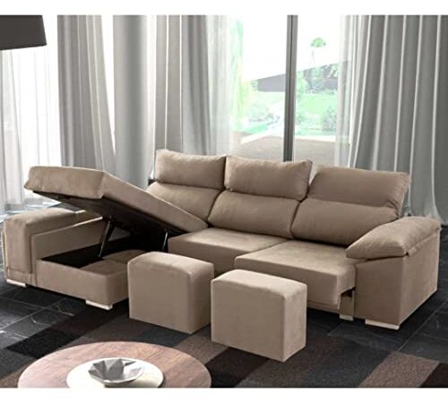 Shiito- Sofá 3 plazas con chaiselongue 250cm Modelo Kenia, tapizado en Tela, (Tostado Izquierda)