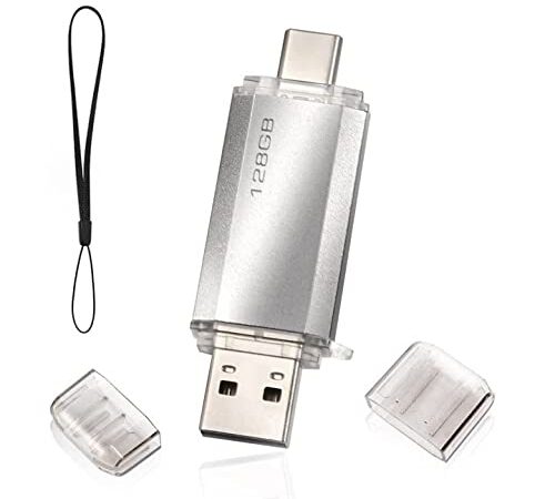 Tipo C Memoria 2 en 1 USB 128gb, Pen Drive USB C 128 GB Tipo C Y USB 2.0 Memoria Flash 128gb para Smartphones Android/Windows/Pc/Tabletas/Almacenamiento Datos Externo Etc (Plata)