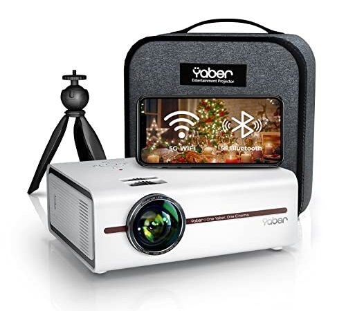 YABER V5 7000 Lúmenes Mini Proyector Portátil, 2.4G & 5G WiFi Bluetooth Proyector 4K Soporta 1080P Full HD, Cine en Casa Adecuado para Smartphone iPad, HDMI / USB / VGA / AV(Bolsa y Trípode incluidos)