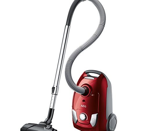 AEG VX4-1-WR-A Aspiradora de Trineo Con Bolsa, 650W de Potencia, Indicador de Llenado, Radio de acción de 7.5m, 79dB de Ruido, Cepillo para suelos Delicados, Color Rojo