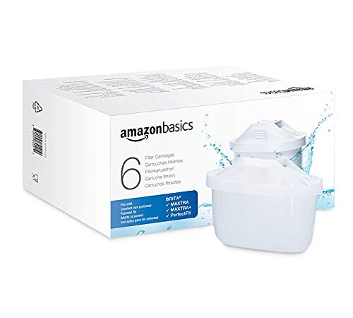 Amazon Basics Cartuchos de filtro de agua, Brita Maxtra+ Compatible | 6 unidades | para usar con jarras con filtro de agua Brita Maxtra/Maxtra+/PerfectFit o de Amazon Basics