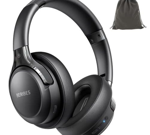 BERIBES Auriculares Bluetooth Diadema,65 Hrs de Reproducción, Micrófono Incorporado,3 Modos de Sonido EQ,Auriculares con Sonido estéreo de Alta fidelidad para Viajes/Oficina/hogar, Negro