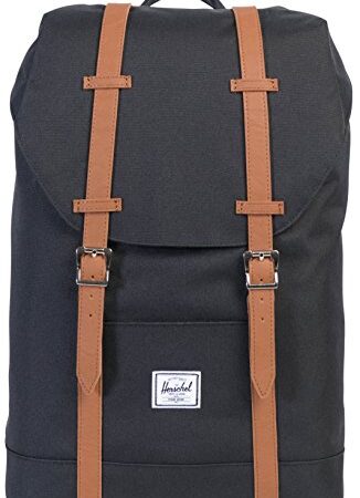 Herschel Retreat Mochila Mediana, Negro (Black/Tan Synthetic Leather), M (14L)