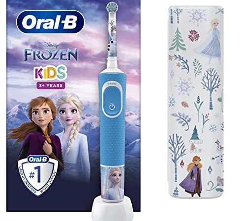 Oral-B Vitality Kids Cepillo de Dientes Eléctrico con Mango Recargable con Tecnología Braun, 1 Cabezal y Funda de Viaje con Motivos de Frozen de Disney - Apto para Niños Mayores de 3 Años