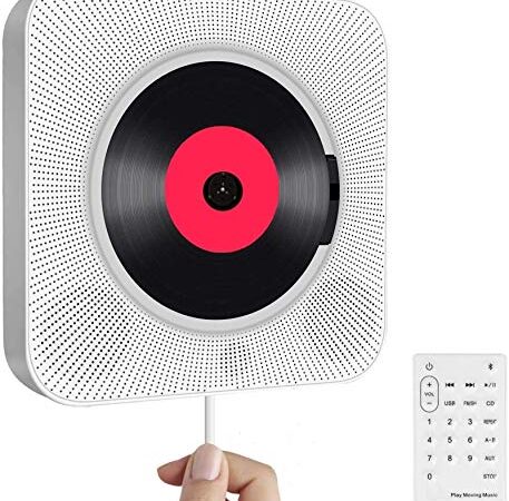 Reproductor de CD portátil con Bluetooth, Boombox de Audio para el hogar con Control Remoto Radio FM USB MP3 Conector de Auriculares de 3,5 mm Entrada/Salida AUX con Interruptor, Blanco