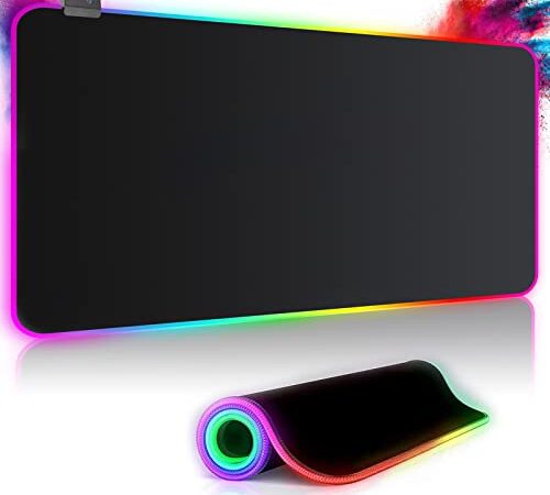 Alfombrilla de Ratón RGB, Tapete de Juego Extra Grande, Alfombrilla Raton LED 14 Efectos de Iluminación, Ratón Gaming para Gamers, PC y Portátil (800×300×4mm) …