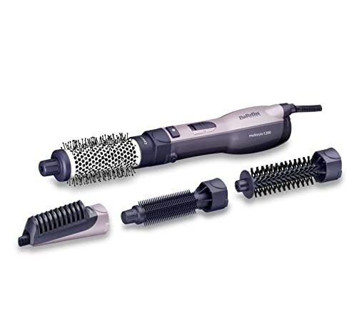 BaByliss AS121E - Cepillo de aire moldeador de pelo con 4 cabezales, 1200 W secado rápido, función iónica, 3 velocidades y aire frío, seca, peina, moldea y alisa