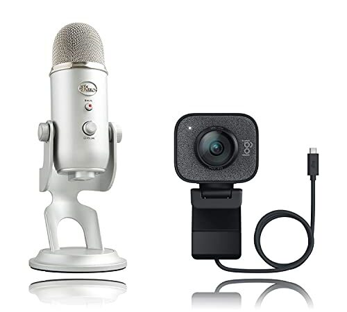 Blue Microphones Yeti Micrófono USB para grabación, Plata + Logitech StreamCam Cámara Web con USB-C para Streaming de vídeo, Negro