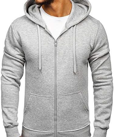 BOLF Hombre Sudadera con Capucha Cierre de Cremallera Pulóver Liso Blusa Sweatshirt Hoodie Jersey Suéter Outdoor Deporte Entrenamiento Básico Ocio Estilo Deportivo 2008 Gris XL [1A1]