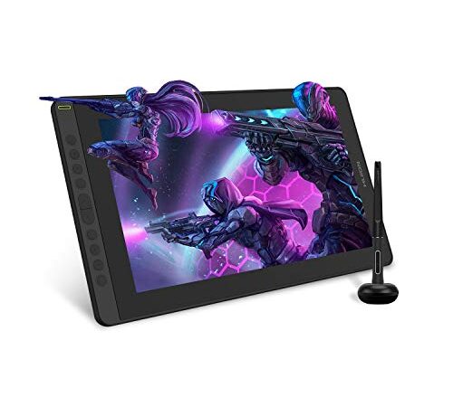 HUION Kamvas 16 2021 Tableta Grafica con Pantalla, Tableta Digitalizadora con Monitor de 15,6 Pulgadas, 120% sRGB Gamut, Soporta Dispositivos Android, Ideal para Oficina en Casa y E-Learning