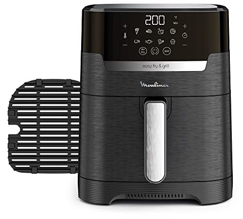 Moulinex Easy Fry & Grill EZ5058 - Freidora de Aire Sin Aceite 2 en 1 para Freír o a la Parrilla, Pantalla Digital Táctil, 8 Programas para Comidas Sanas, App 125 recetas, Negro, 4.2L, 6 personas