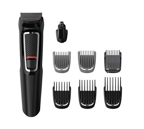 Philips MG3730/15 Recortadora 8 en 1 Maquina recortadora de barba y Cortapelos para hombre cara y cabeza, accesorios para nariz y orejas, 60 minutos de autonomía, Negro