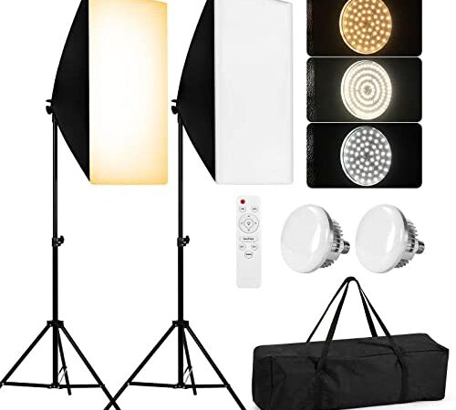 2 Softbox Kit Iluminacion Fotografía 50×70cm, Estudio LED luz Fotográfico Set 3000K-6000K Temperatura Regulable y Control Remoto, para Fotos, Retratos, Vídeos y Transmisión en Vivo