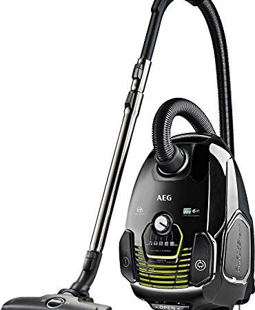 AEG VX7-2-ECO Aspiradora de Trineo Con Bolsa. 650 W de Potencia, Filtro Higiénico Lavable, Radio de acción de 12m, Silencioso, 69dB de Ruido, Ecológico, Cepillos Suelos y Parquet, Color Negro