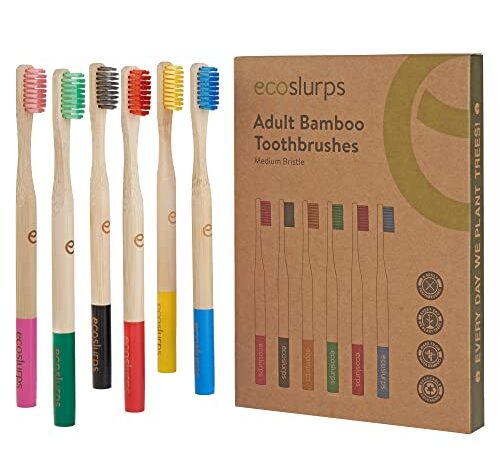 EcoSlurps Cepillos de dientes de bambú (6 Adult Medium, MultiColoured)