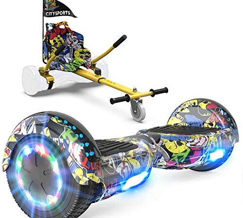 GeekMe Patinete Eléctrico Auto Equilibrio con Hoverkart,Hover Scooter Board,Balance Board + Go-Kart 6.5 Pulgadas con Bluetooth,Luces LED, Regalo para Niños, Adolescentes y Adultos