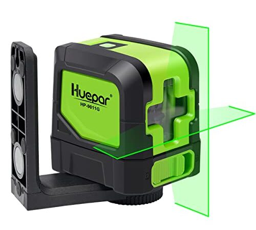 Huepar Nivel Láser Verde 30m, Autonivelante Líneas Cruzado Vertical / Horizontal con un Gran Angular de 110°, con 360° Rotación con Soporte Magnético y Objetivo Láser M-9011G