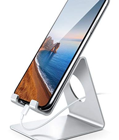 Lamicall Soporte Móvil, Soporte Teléfono - Soporte Dock Base para Teléfono para iPhone 14 Pro MAX Plus, 13 12 Pro MAX, Mini, 11, XS MAX XR X 8 7 6, Samsung S10 S9, Huawei, Otras Smartphones - Plata