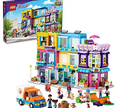 LEGO 41704 Friends Edificio de la Calle Principal, Casa de Muñecas, Peluquería, Camión y Tiendas de Juguete, Regalos Papá Noel, Reyes Magos