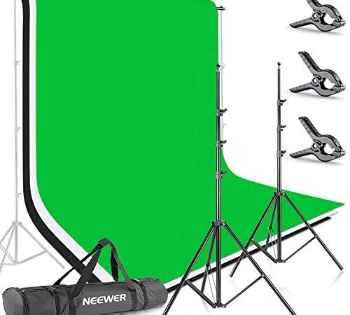 Neewer 10086005, 2.6M X 3M Soportes de Fondo con 1.8M X 2.8M Fondo(Blanco,Negro,Verde) para Fotografía y Vídeo