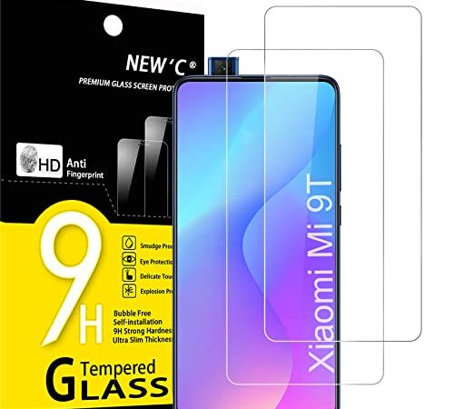 NEW'C 2 Piezas, Protector Pantalla para Xiaomi Mi 9T, Mi 9T Pro, Cristal templado Antiarañazos, Antihuellas, Sin Burbujas, Dureza 9H, 0.33 mm Ultra Transparente, Ultra Resistente