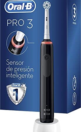 Oral-B Pro 3 3000 Cepillo Eléctrico de Dientes + 1 Mango con Sensor de Presión Visible, 1 Cabezal de Recambio, Negro y Blanco, Diseñado por Braun