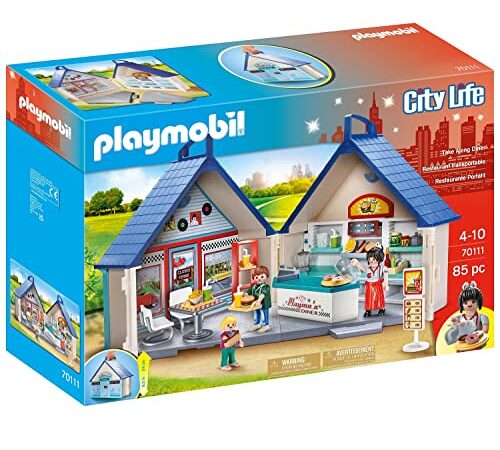 PLAYMOBIL City Life 70111 Restaurante Portátil, Caja de Juegos con bisagra y asa, Juguete para Llevar, Juguetes para niños a Partir de 4 años