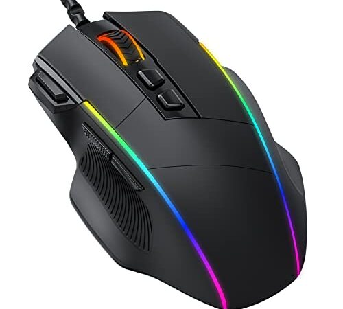 Ratón Gaming con Cable, Dacoity Ratón RGB Ergonómico de 8000 dpi (5 Niveles), 8 Botones Programables, 7 Modos de Iluminación RGB Personalizable, Ratones USB para PC, Laptop, MacBook - Negro