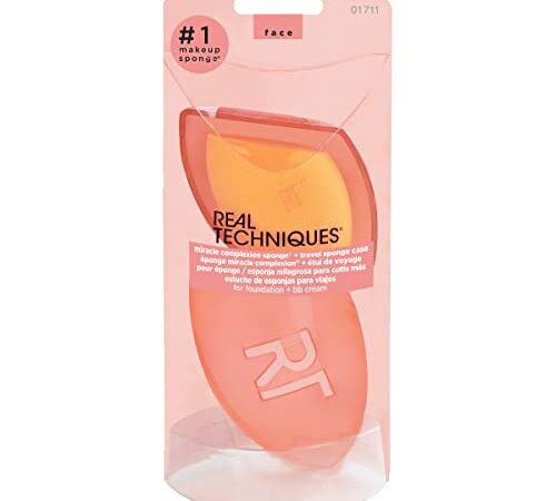 REAL TECHNIQUES Miracle Complexion Sponge & Travel - Esponja Aplicadora con Funda, Naranja