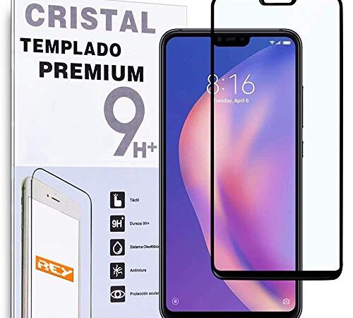 REY - Protector de Pantalla Curvo para XIAOMI MI 8 Lite - MI8 Lite, Negro, Cristal Vidrio Templado Premium, 3D / 4D / 5D