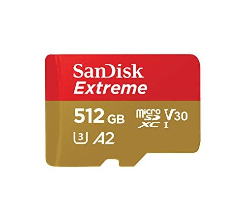 SanDisk Tarjeta microSDXC Extreme de 512 GB + adaptador SD + RescuePRO Deluxe, hasta 190 MB/s, con rendimiento de aplicación A2, UHS-I, Clase 10, U3, V30