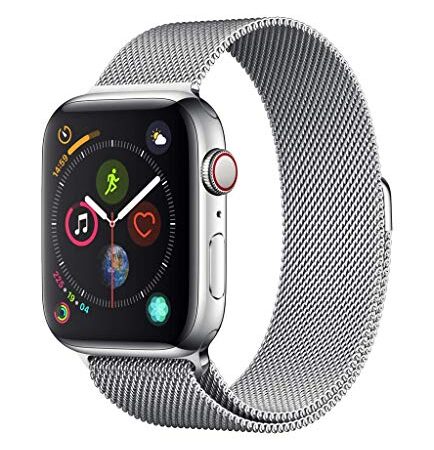 Apple Watch Series 4 (GPS + Cellular) con caja de 44 mm de acero inoxidable en plata y pulsera Milanese Loop en el mismo tono