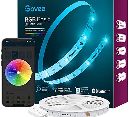 Govee Tira LED Alexa 5m, WiFi Luces LED Habitacion Inteligente RGB, Funciona con Alexa, Google Assistant y App, 64 Modos de Escena y Sincronización de Música para PC Gaming, Techo y Fiesta