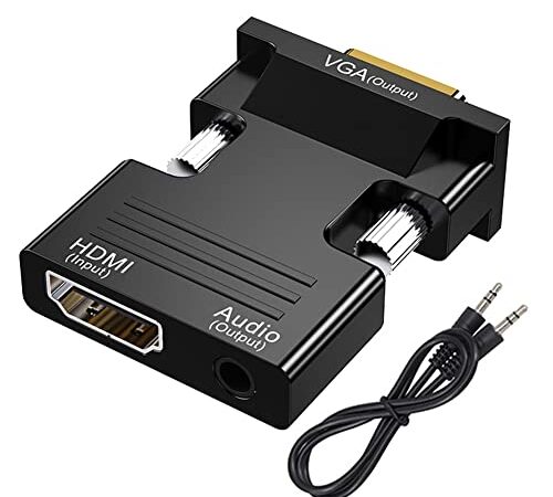 HDMI a VGA Adaptador con Cable de Audio de 3,5 mm, 1080P 60Hz HDMI a VGA convertidor, HDMI hembra a VGA macho adaptador Compatible con PC Computadora Portátil (HDMI) a Monitor Proyector TV (VGA)