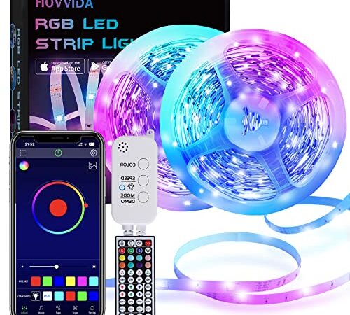 HOVVIDA Tiras LED, 20M Bluetooth Luces de Tiras LED 5050 RGB 12V para Habitación, Controladas por APP, IR Control Remoto y Controlador, 16 Milliones de Colores, 28 Estilos, Modo de Horario