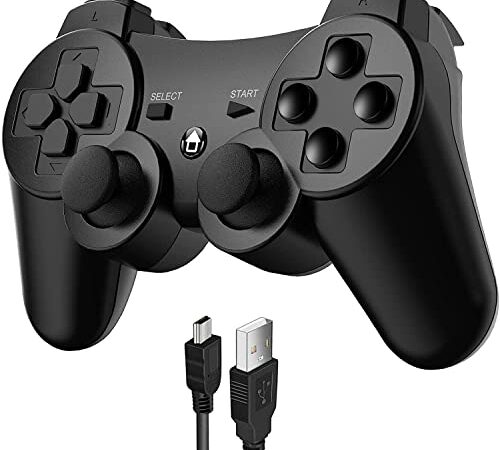 JAMSWALL Mando PS3, Bluetooth Controller Joystick con Doble vibración Compatible para Playstation 3 con Cable