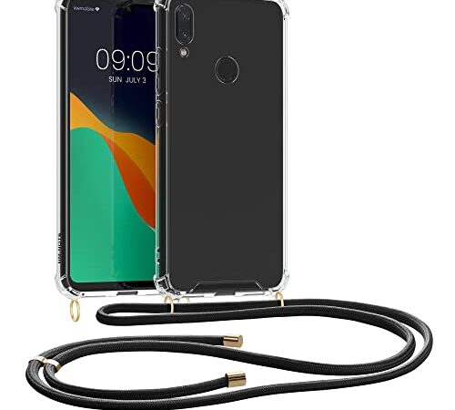 kwmobile Carcasa Compatible con Xiaomi Redmi Note 7 / Note 7 Pro - Funda Transparente TPU con Cuerda para Colgar - Transparente/Negro