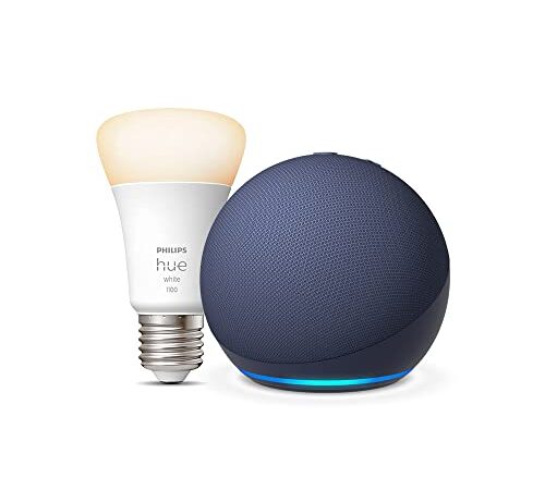 Nuevo Echo Dot (5.ª generación, modelo de 2022), Azul marino + Philips Hue White Bombilla Inteligente (E27), compatible con Alexa - Kit de inicio de Hogar digital